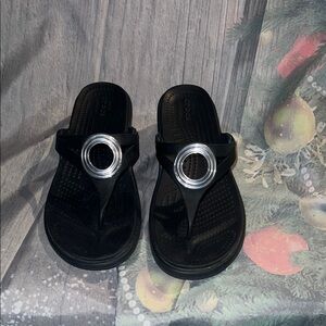 Crocs Women's Black Thong Sandals with Silver Ring Accent